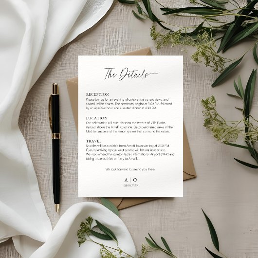 Carte de détails pour invitation de mariage minima