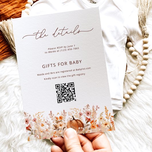 Carte de détails pour la Baby Shower de thème flor