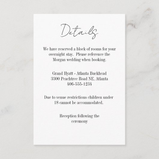 Carte de détails pour tout mariage (Devant)