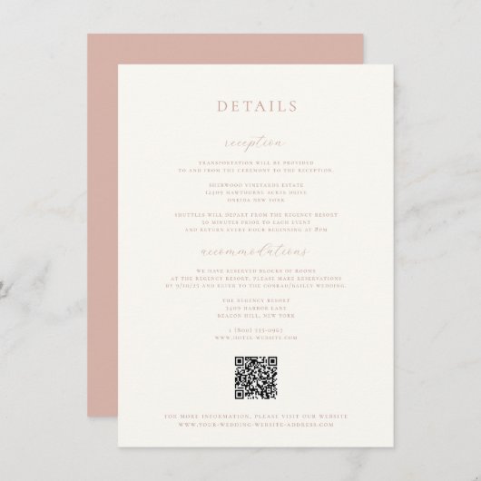 Carte de détails Rustic Blush Mariage (Devant / Derrière)