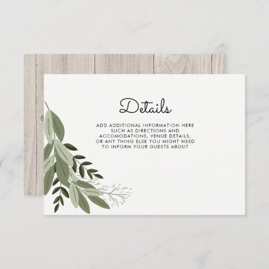 Carte de détails Rustic Mariage Sprigs (Devant / Derrière)