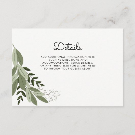Carte de détails Rustic Mariage Sprigs (Devant)