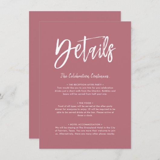 Carte de détails | Script couleur or Rose solide (Devant / Derrière)