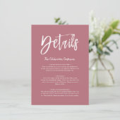 Carte de détails | Script couleur or Rose solide (Debout devant)