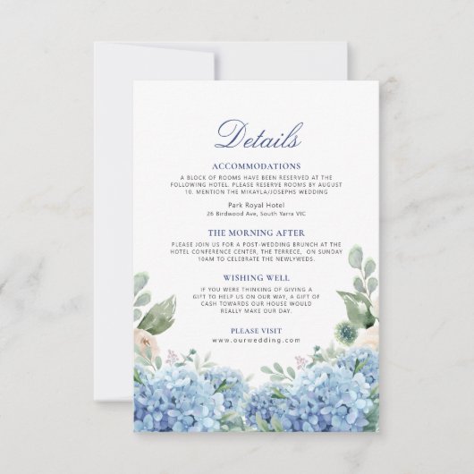 Carte de détails SINI Blue Hydrangea (Devant)