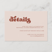 Carte de détails stylé retro mariage rose pêche (Devant)