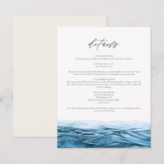 Carte de détails sur l'aquarelle bleu SANTORINI (Devant / Derrière)