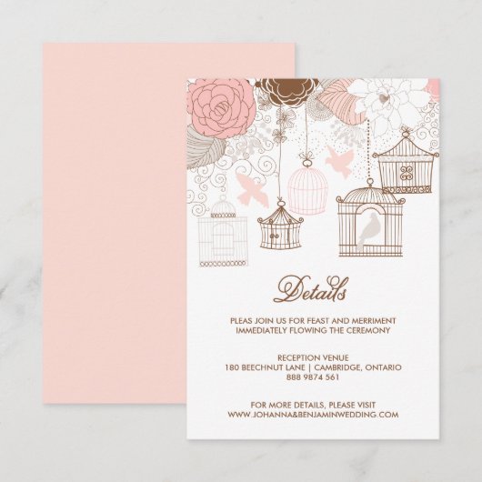 Carte de détails sur les oiseaux Whimsical Rose (Devant / Derrière)