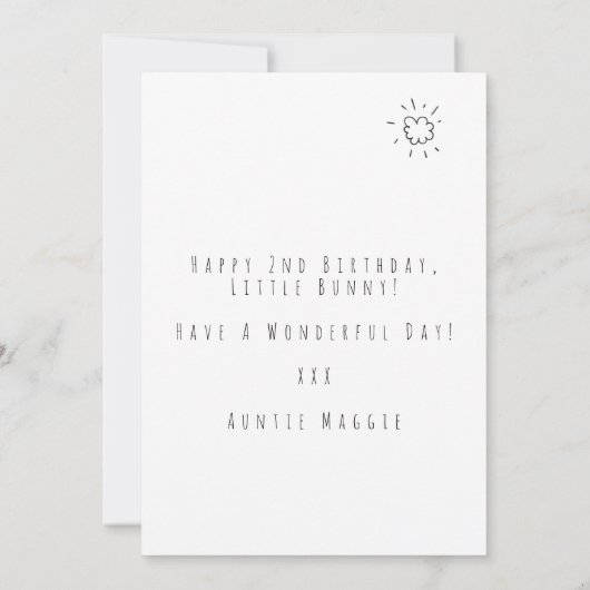 Carte de deuxième anniversaire avec fleurs et lapi (Dos)