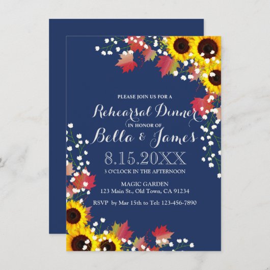 Carte de dîner de la Marine Blue Sunflower (Devant / Derrière)