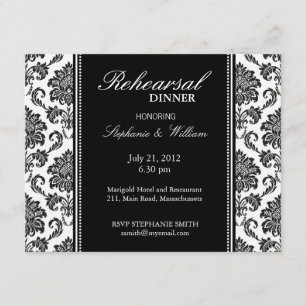 Carte de Dîner de répétition Damas noir et blanc