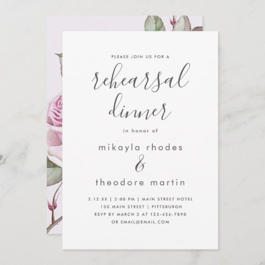 Carte de Dîner de Répétition Rose violette (Devant / Derrière)
