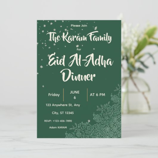 Carte de dîner vert de l'Aïd al-Adha (Debout devant)