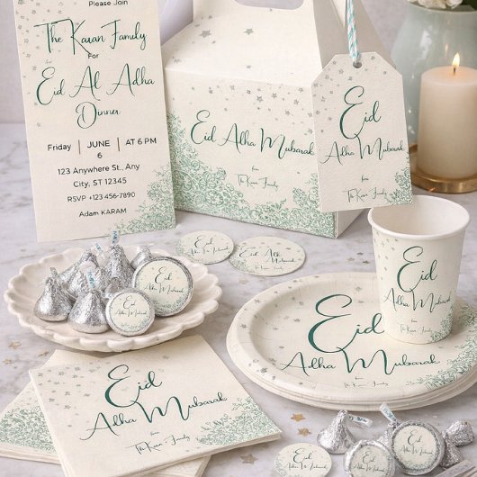 Carte de dîner vert sauge pour l'Aïd al-Adha