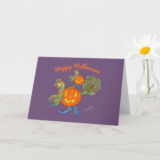 Carte de dinosaure pour un joyeux Halloween (Petite plante)