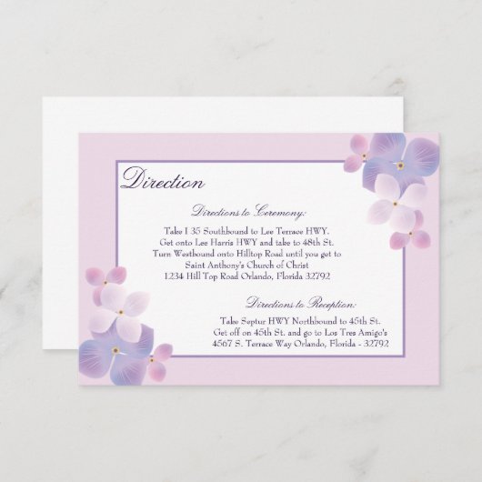 Carte de direction 3,5 x 5 Hydrangea - Violet (Devant / Derrière)