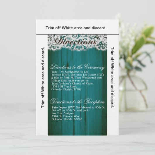 Carte de direction 3,5x6 Bois Turquoise (Debout devant)