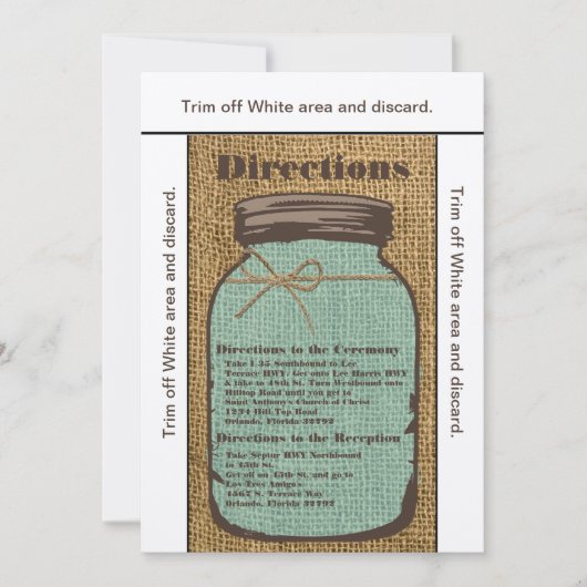 Carte de direction 3.5x6 Mason Jar Burlap Country (Devant)