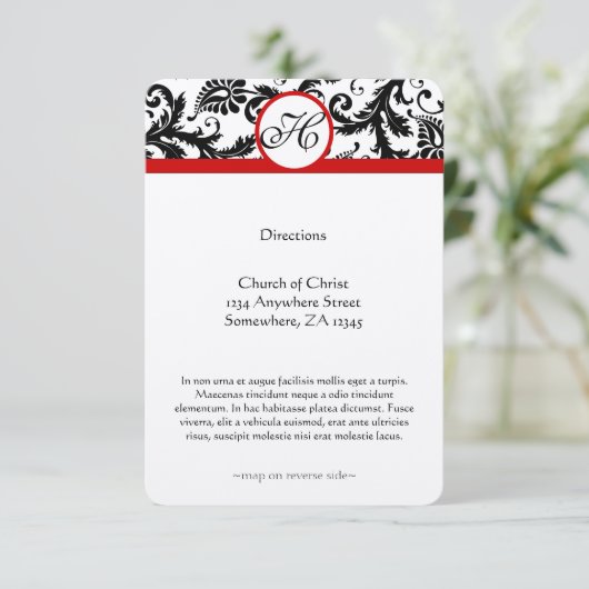 Carte de direction de la réception de mariage de l (Debout devant)