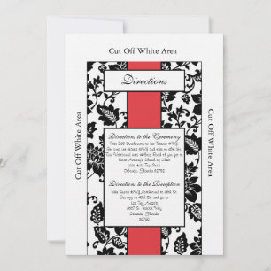Carte de direction Mariage damassé Floral Noir/Rou