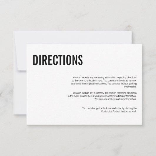 Carte de direction Mariage de typographie simple e (Devant)