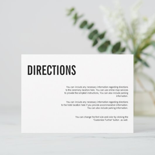 Carte de direction Mariage de typographie simple e (Debout devant)
