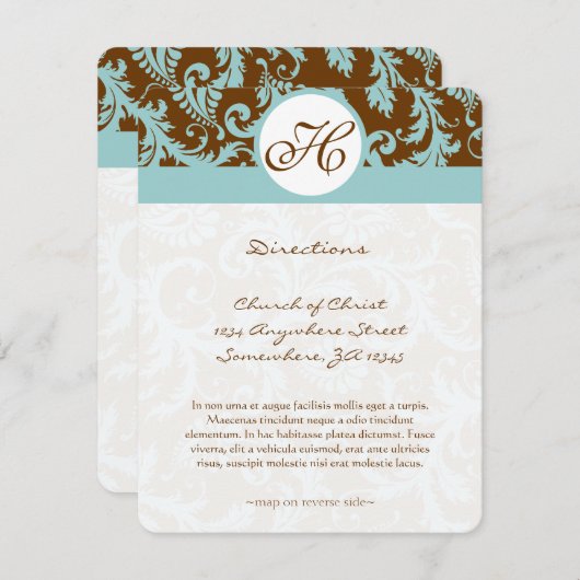 Carte de direction Mariage Monogram Black Damask S (Devant / Derrière)