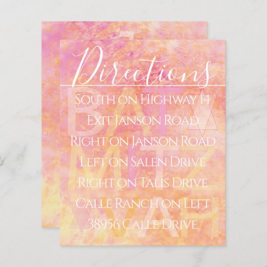 Carte de direction simple et subtile du Bat mitzva (Devant / Derrière)