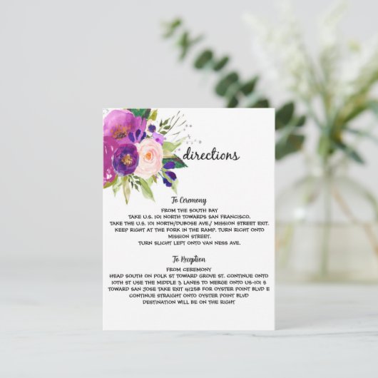 Carte de directions de mariage à l'aquarelle prune (Debout devant)