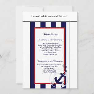 Carte de directions de mariage Blue Anchor Nautica