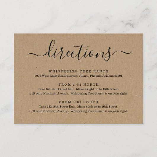 Carte de directions encart - Papier kraft simple (Devant)