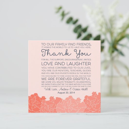 Carte de disposition de mariage Message de remerci (Debout devant)