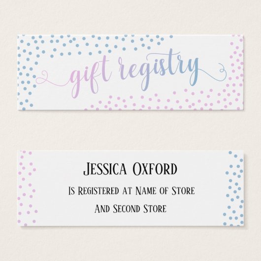 Carte de distribution pour bébé Confetti bleu rose (Devant & derrière)