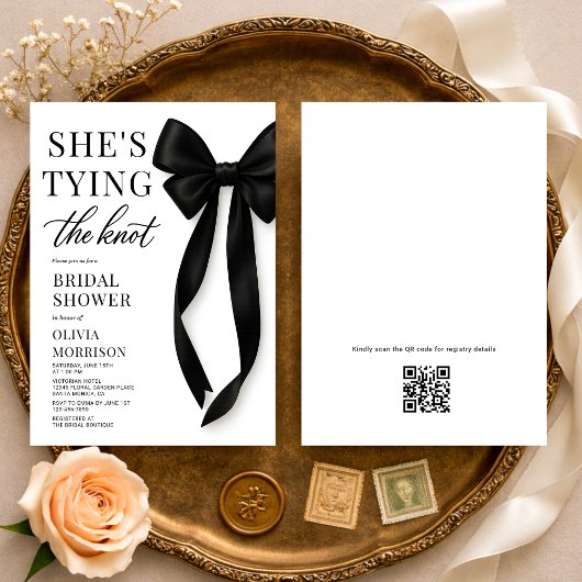 Carte de douche de mariage avec code QR She's Tyin