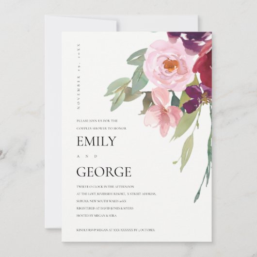 CARTE DE DOUCHE FLORALE ROSE ROSE MARSALA BLANCHE (Devant)