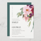 CARTE DE DOUCHE FLORALE ROSE ROSE MARSALA BLANCHE (Devant / Derrière)