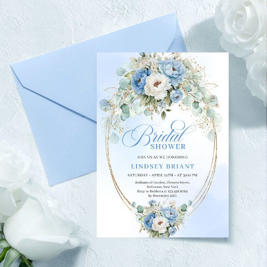 Carte de douche nuptiale bleu pastel élégante avec