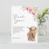 Carte de douche pour bébé Floral Highland Cow Rose (Debout devant)