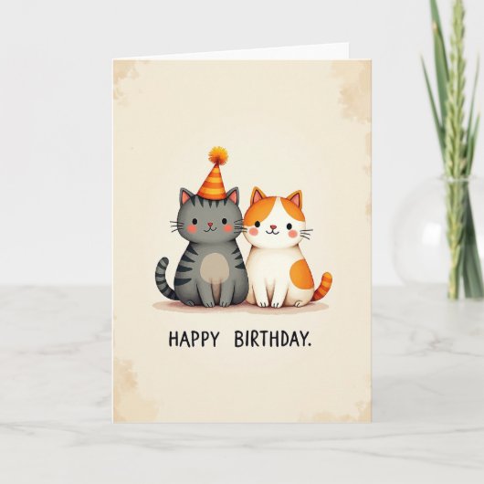 Carte de Duo de Chat d'Anniversaire Festive (Devant)