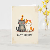 Carte de Duo de Chat d'Anniversaire Festive (Fleur jaune)