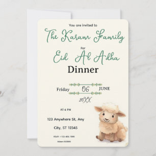 Carte de Eid Al Adha Beige Mouton Mignon Dîner 