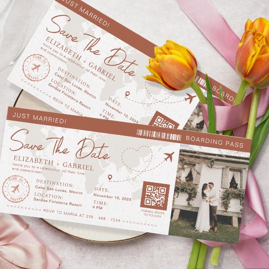 Carte de embarquement Save The Date Terracotta Voy