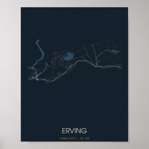 Carte de Erving Massachusetts Poster (Nuit)