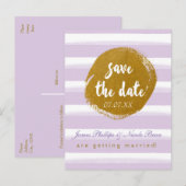 Carte de faire-part à motifs violets et dorés (Devant / Derrière)