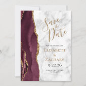 Carte de Faire-Part Agate Bourgogne Marbre Or (Devant)