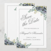 Carte de Faire-Part avec Hydrangeas Violets et Euc (Devant / Derrière)