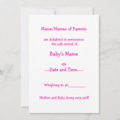Carte de Faire-part bébé nouvelle personnalisable (Dos)