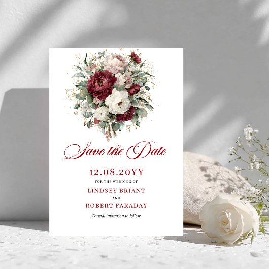 Carte de Faire-Part Chic Blush Bourgogne Or