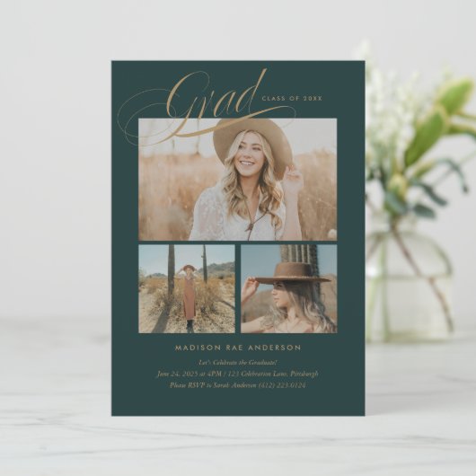 Carte de Faire-part Classy Script Graduation (Debout devant)
