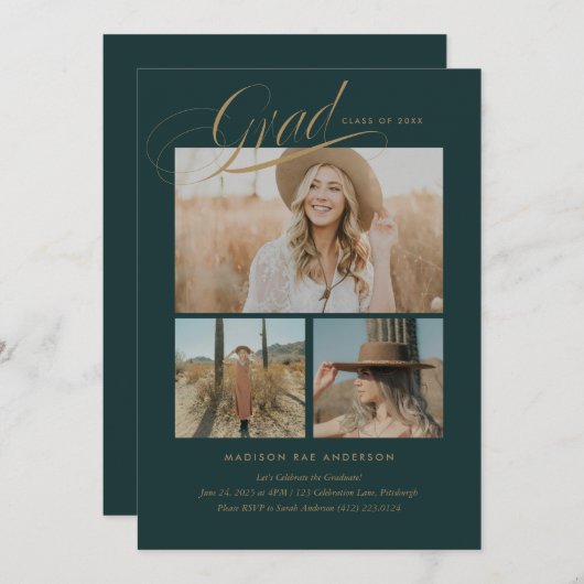 Carte de Faire-part Classy Script Graduation (Devant / Derrière)